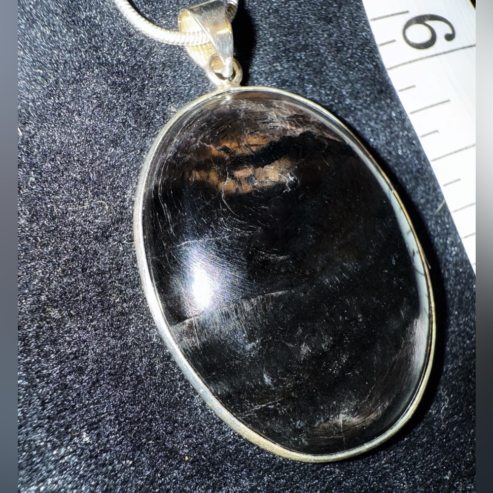Black Oval Hypersthene Pendant on Sterling Silver Necklace